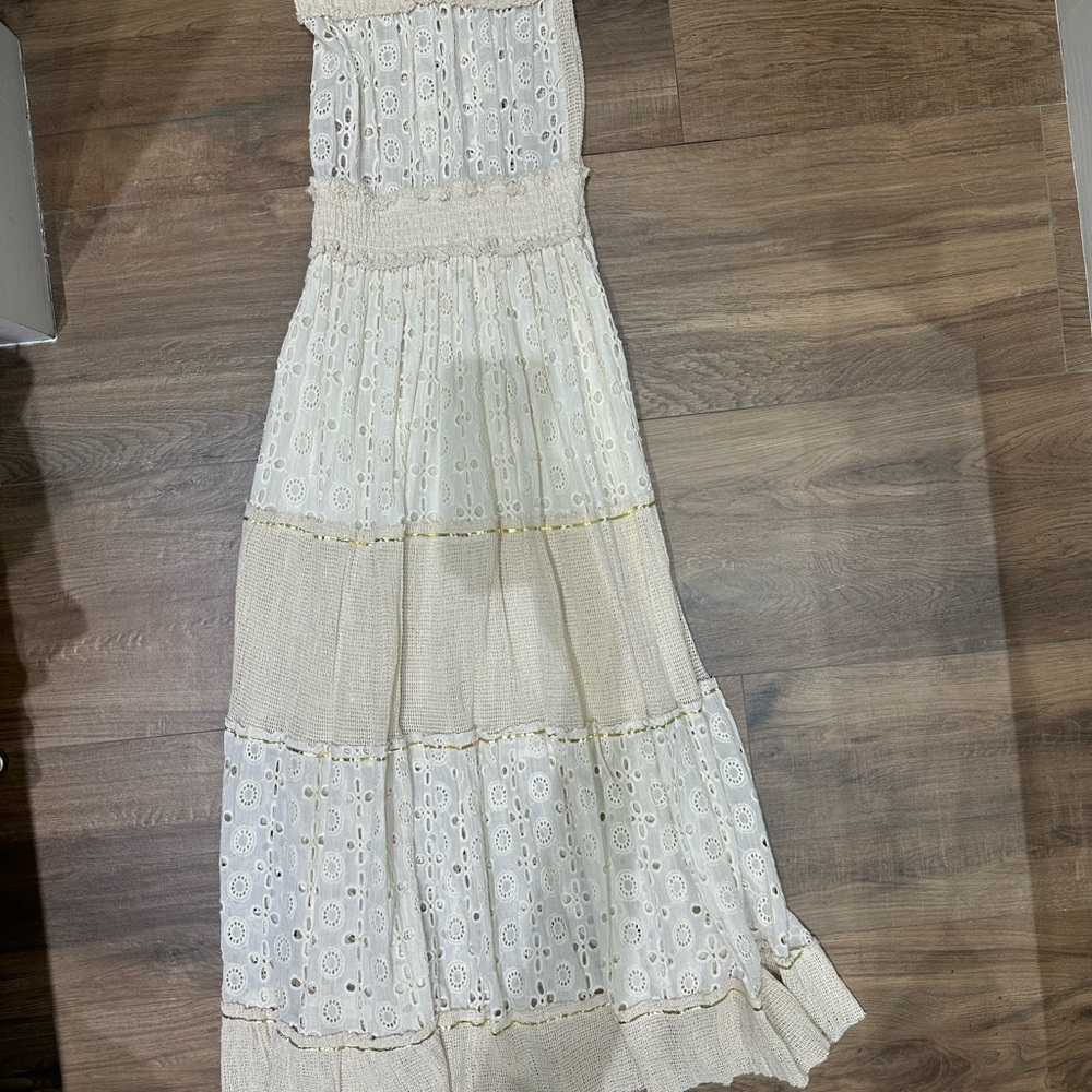 Elan Cream Smocked Tiered Strapless Sundress
